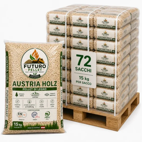 Bancale di Pellet Futuro Austria Holz ENplus A1 (72 sacchi da 15 kg - 1.080 kg)
